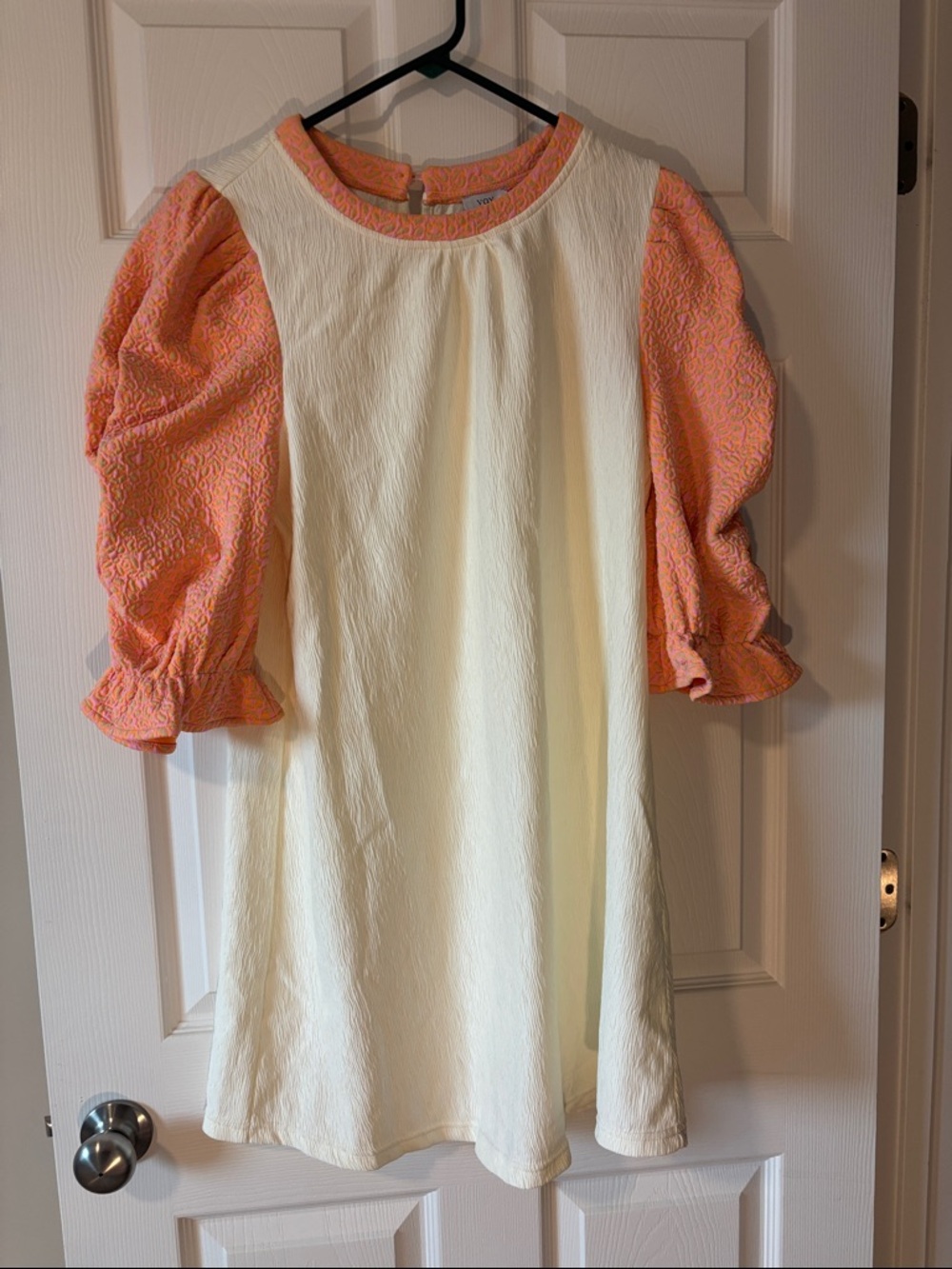 BNWT Voy Cream A-Line Dress with Coral Puff Sleeves Size L